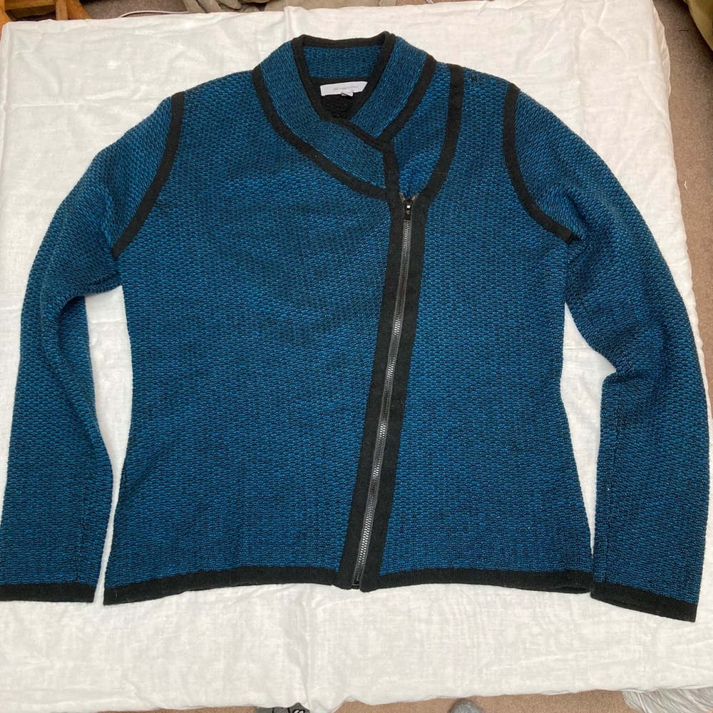 Classiques Entier Black, Blue and Green Knit Asymmetrical Zip-up Sweater